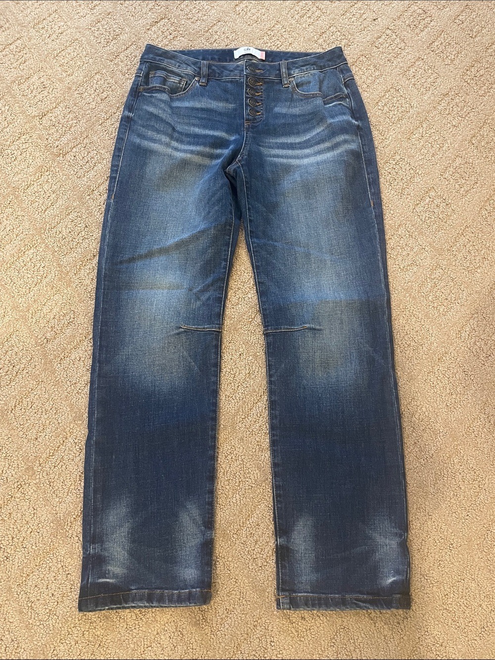 CAbi Dark Washed Relaxed Jeans with Button Fly